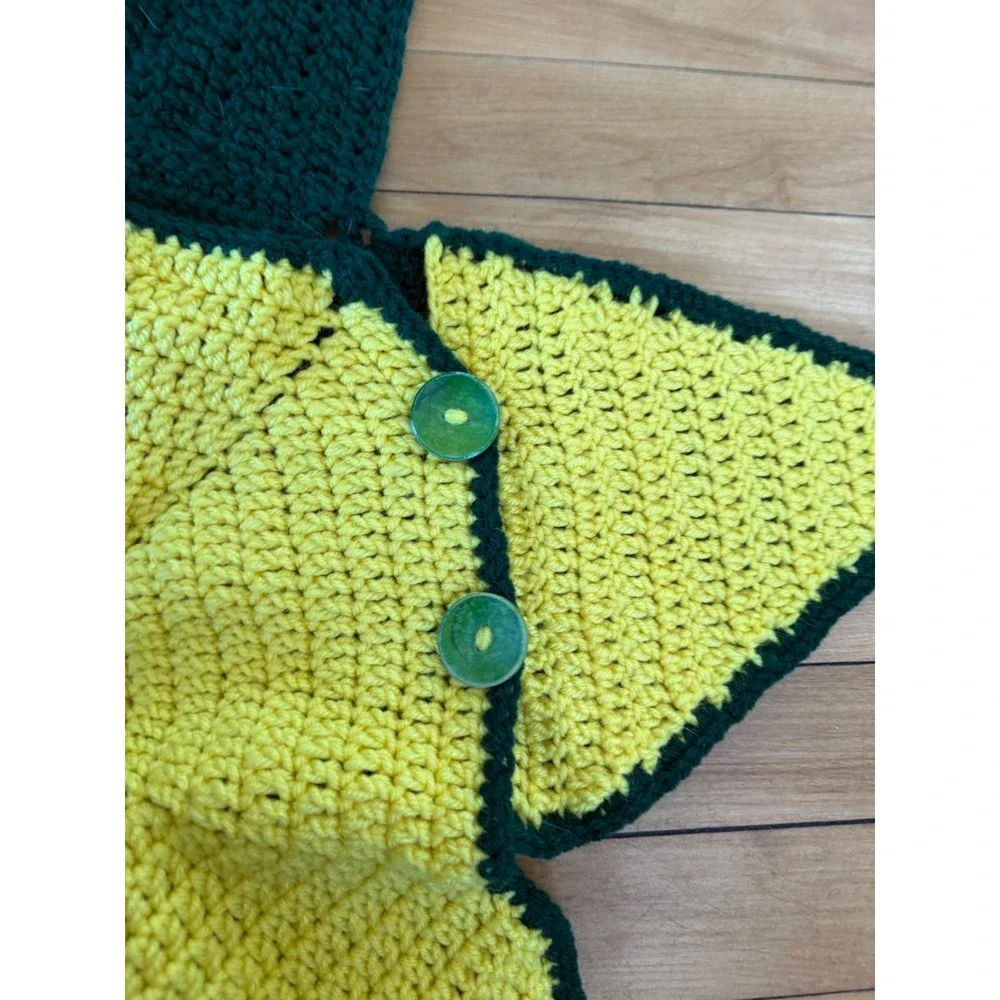 Handmade Crochet Star Baby Bunting Bag Hooded Swaddle Yellow Green